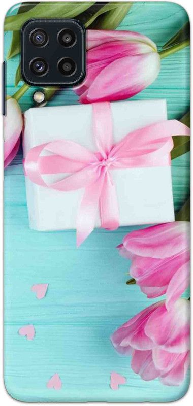 NDCOM Back Cover for Samsung Galaxy M32 Pink Flowers Love Printed  (Multicolor, Hard Case, Pack of: 1)