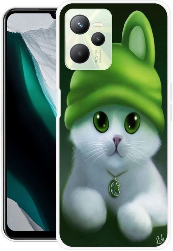 KUDI Back Cover for Realme C35  (White, Green, Grip Case, Silicon)