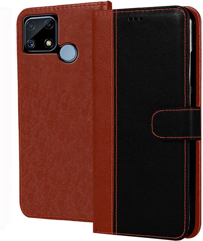 Flipkart SmartBuy Flip Cover for realme C25, realme Narzo 30A, realme C12, realme C25s, realme Narzo 20  (Black, Brown, Pack of: 1)