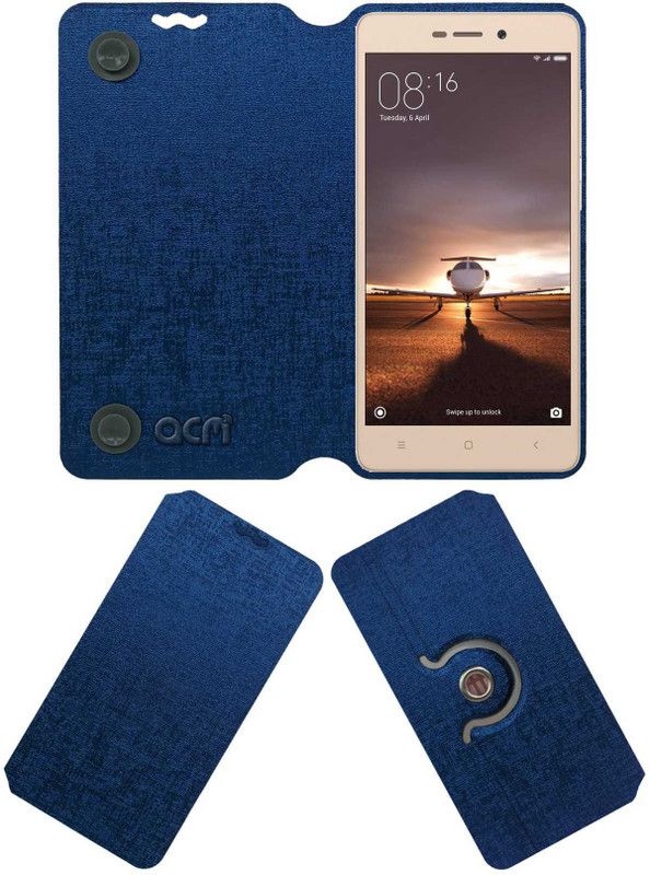 ACM Flip Cover for Mi Redmi 3S  (Blue, Cases with Holder, Pack of: 1)