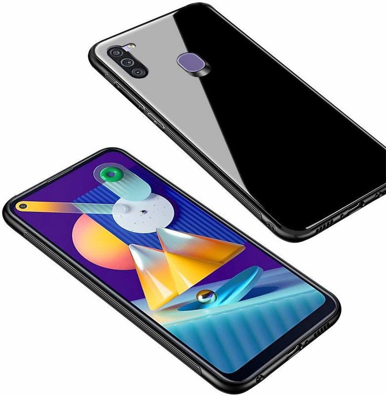 MobileMantra Back Cover for Samsung M11 Toughened Glass Back Case Cover  (Black, Dual Protection, Pack of: 1)