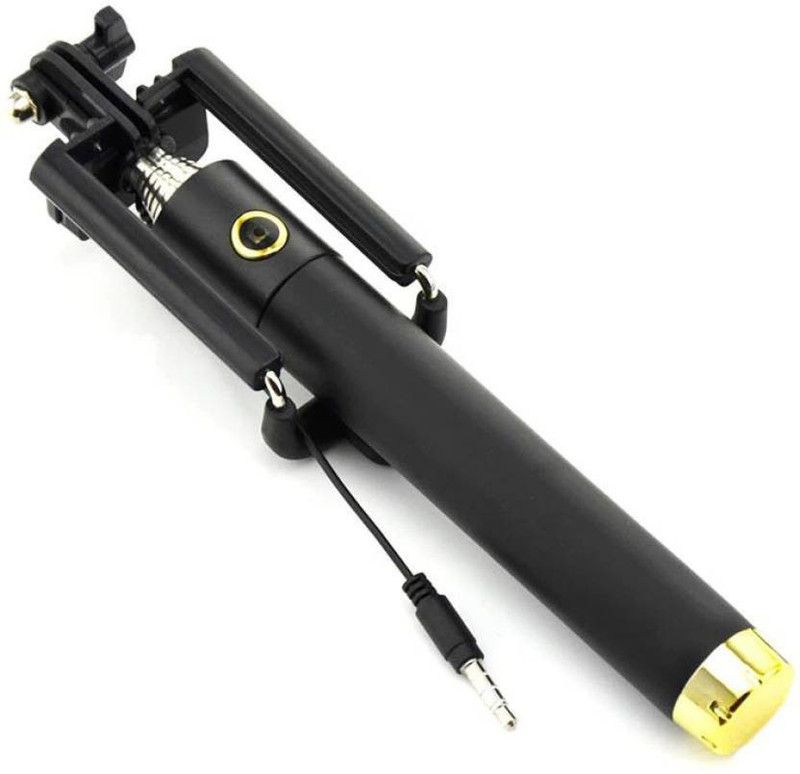CELWARK Compact Extendable Wired Selfie Stick Aux Cable 360 degree Selfie Stick 3.5mm Cable Self-portrait for all Mobile Phones Cable Selfie Stick  (Black)
