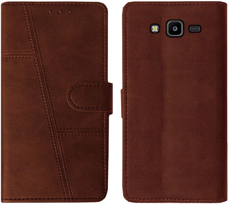 AOnes Flip Cover for Samsung Galaxy J2 2018  (Brown, Cases with Holder, Pack of: 1)