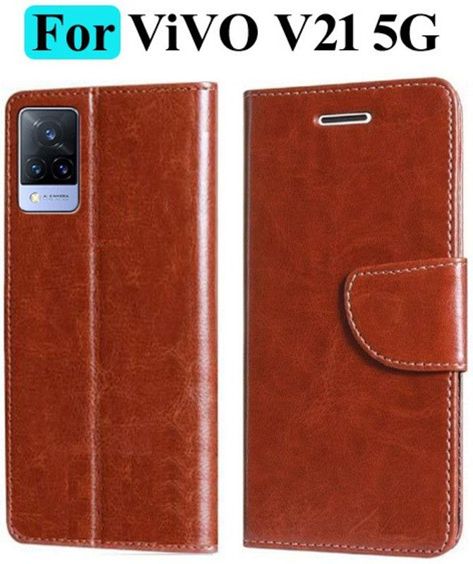 Mashgul Flip Cover for ViVO V21 5G  (Brown, Shock Proof, Pack of: 1)