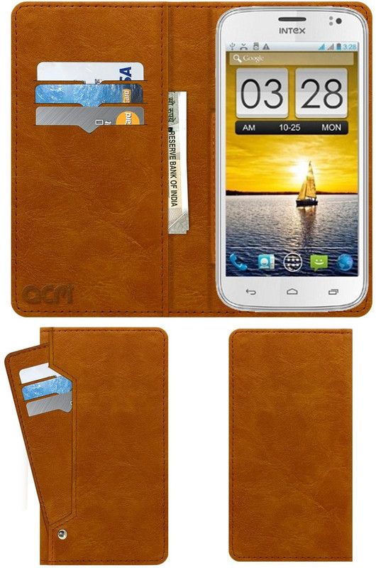 ACM Flip Cover for Intex Aqua I5  (Gold, Cases with Holder, Pack of: 1)