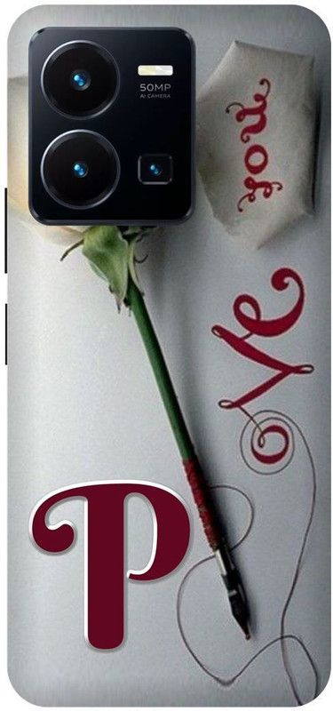 FRONK Back Cover for vivo Y22, V2207, P, NAME, LETTER, ALPHABET, LOVE  (Silver, Hard Case, Pack of: 1)