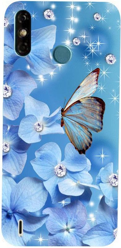 Skyhawk Back Cover for Tecno Spark 4 air Blue Flower And Blue Butterfly  (Multicolor, Waterproof, Silicon, Pack of: 1)