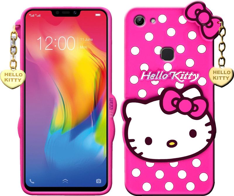 CRodible Back Cover for Vivo Y83 3D Cute Hello Kitty Soft Silicon Rubber Case With Lucky Golden Pendant  (Pink, Shock Proof, Pack of: 1)