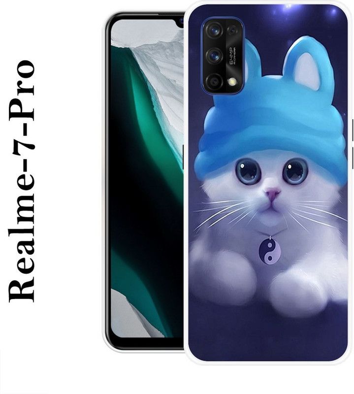 SIMAWAT Back Cover for Realme 7 Pro  (Blue, White, Grip Case, Silicon)