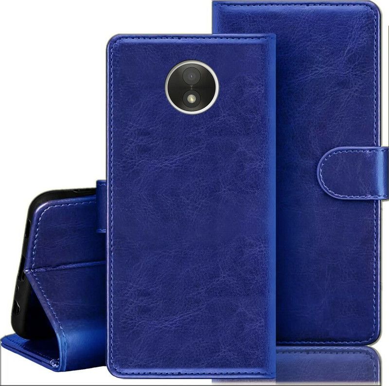Tingtong Flip Cover for Motorola C Plus  (Blue, Dual Protection, Pack of: 1)
