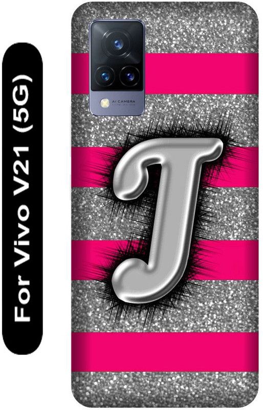 SSMORYA Back Cover for Vivo V21 5G, J Pink Latter Printed  (Multicolor, Hard Case, Pack of: 1)