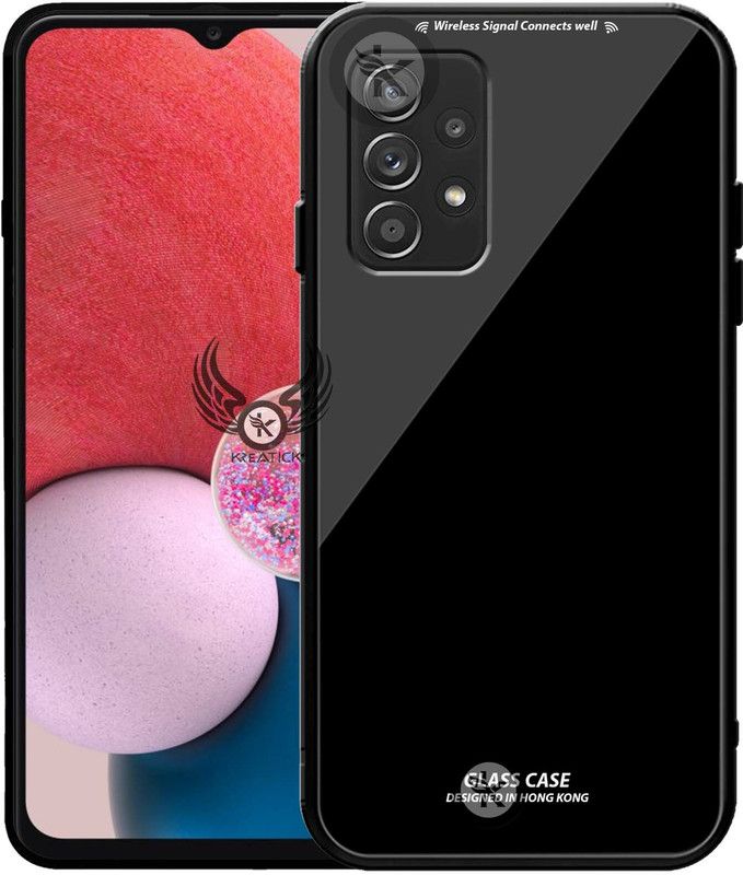 Kreatick Back Cover for SAMSUNG-A13, Luxurious 9H Toughened Glass Back Case Shockproof TPU Bumper  (Black, Dual Protection, Pack of: 1)