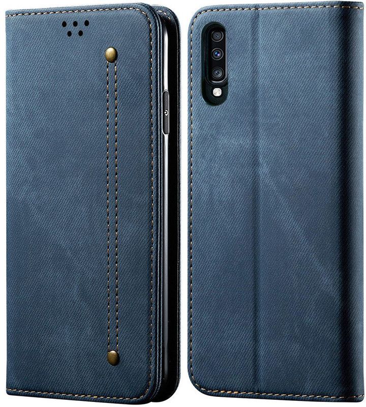 Pure Color Wallet Case Cover for Samsung Galaxy A70  (Blue, Magnetic Case, Pack of: 1)