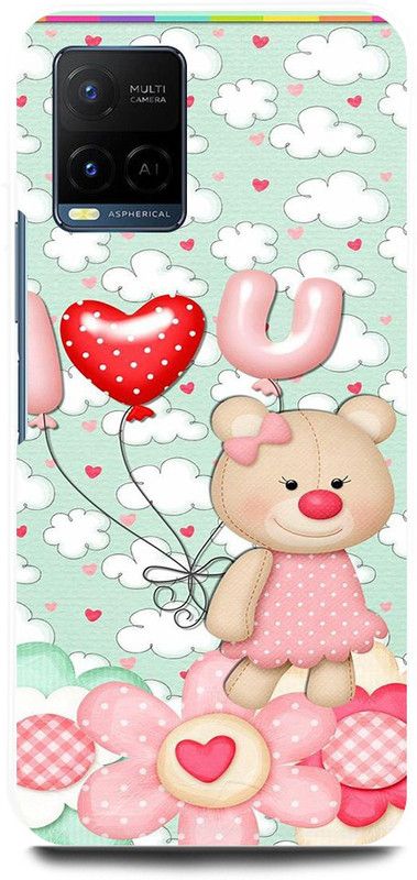 play fast Back Cover for Vivo Y33s, V2109 TEDDY, BEAR, DOLL, CARTOON, ART  (Pink, Hard Case, Pack of: 1)