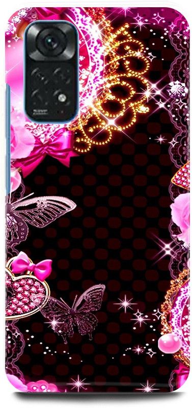 play fast Back Cover for Redmi Note 11S BUTTER, FLY, PINK, FLOWERS  (Pink, Hard Case, Pack of: 1)