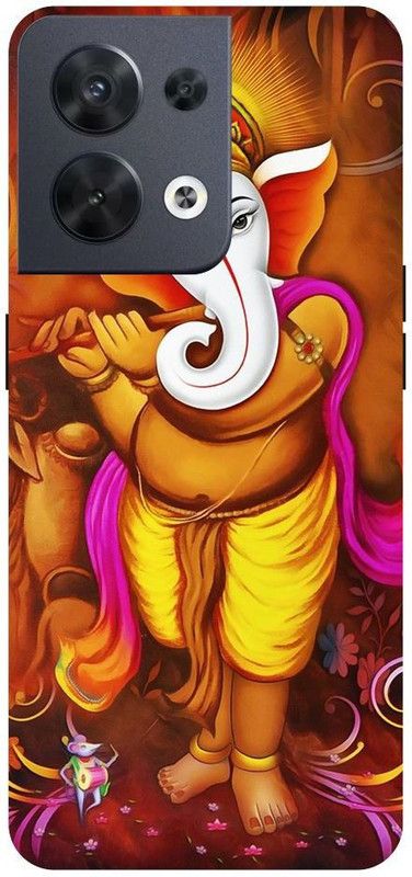 Wall Art Back Cover for OPPO RENO 8 (5G) Lord Ganesh, Ganpati, Ganraj Printed  (Multicolor, Dual Protection, Pack of: 1)