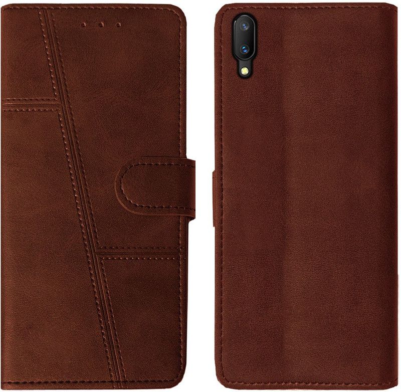 AOnes Flip Cover for Vivo V11 Pro  (Brown, Cases with Holder, Pack of: 1)