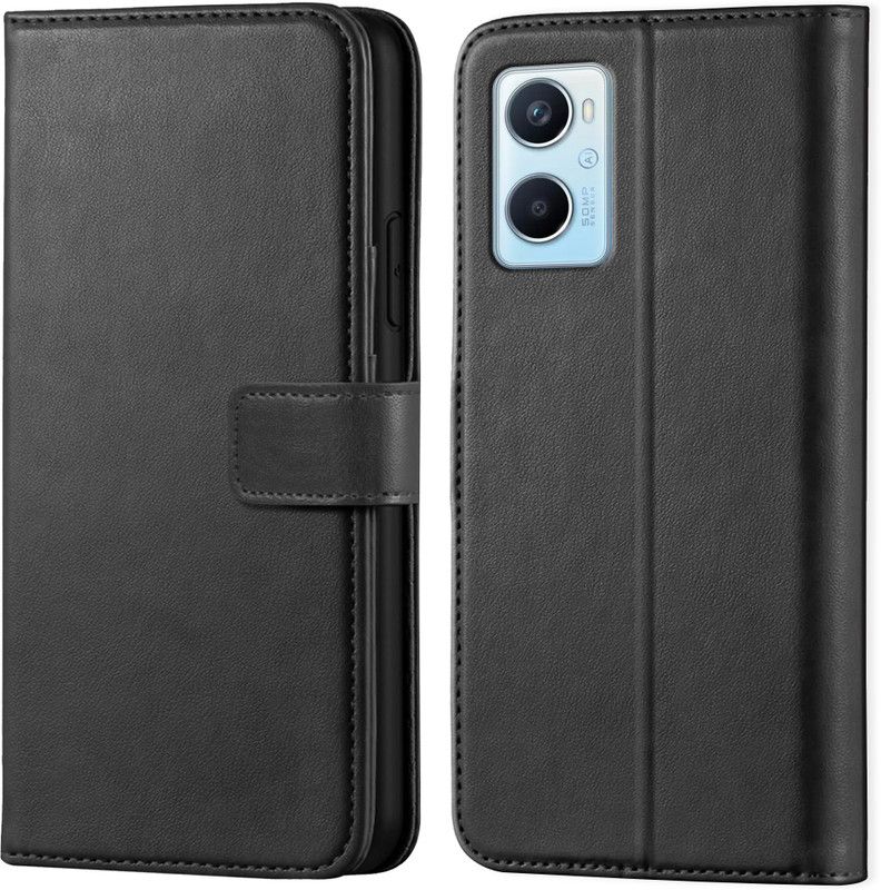 Asgeot Wallet Case Cover for Oppo A96 | Inside TPU with Card Pockets | Wallet Stand | Magnetic Closure |  (Black, Grip Case, Pack of: 1)