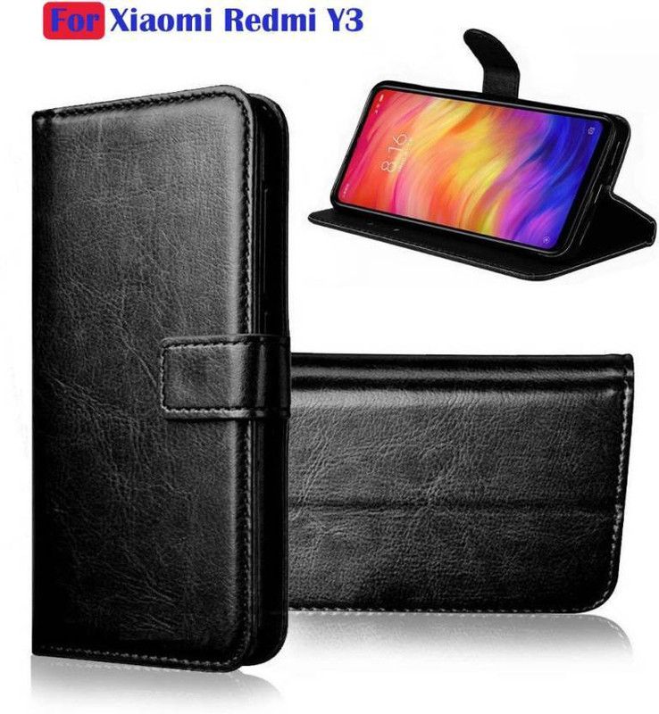 Finely Flip Cover for Redmi Y3  (Black, Pack of: 1)