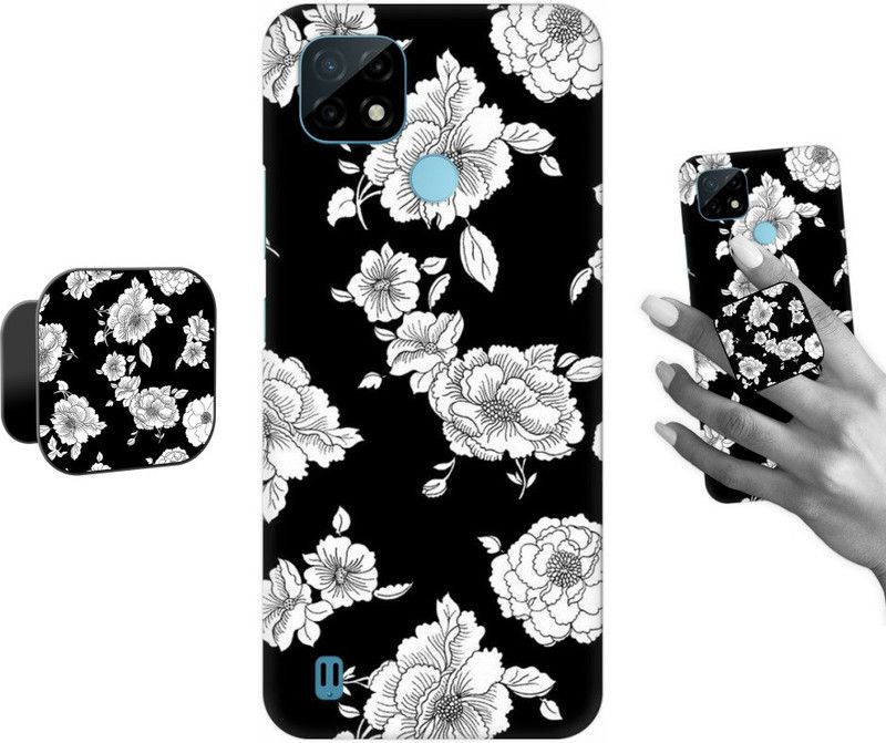 COBIERTAS Back Cover for Realme C21  (Black, Grey, Cases with Holder, Pack of: 2)