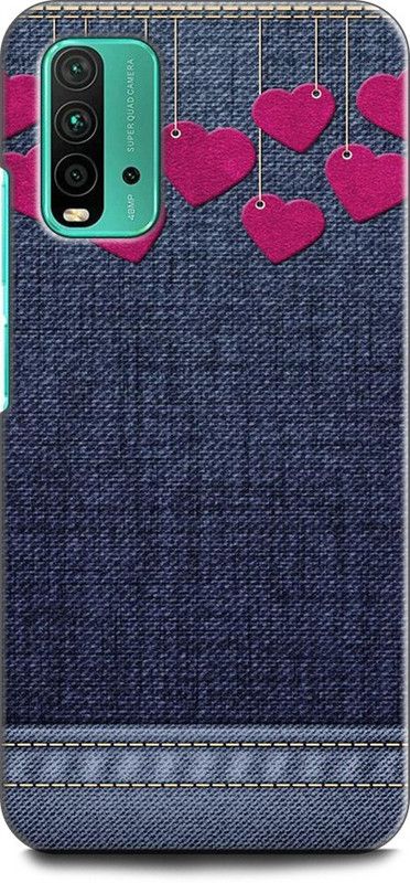 KEYCENT Back Cover for REDMI 9 Power JEANS, BLUE, ABSTRACT, TEXTURE, FABRIC, HEARTS, PINK, LOVE  (Multicolor, Pack of: 1)