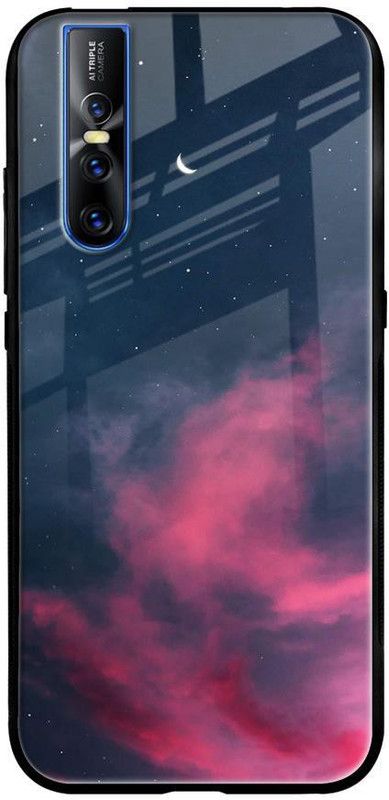 QRIOH Glass Back Cover for Vivo V15 Pro  (Blue, Pink, Grip Case, Silicon, Pack of: 1)