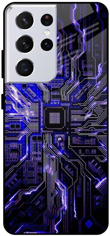 QRIOH Glass Back Cover for Samsung Galaxy S21 Ultra  (Purple, Grey, Grip Case, Silicon, Pack of: 1)