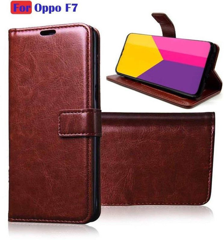 Finely Flip Cover for OPPO F7  (Brown, Pack of: 1)