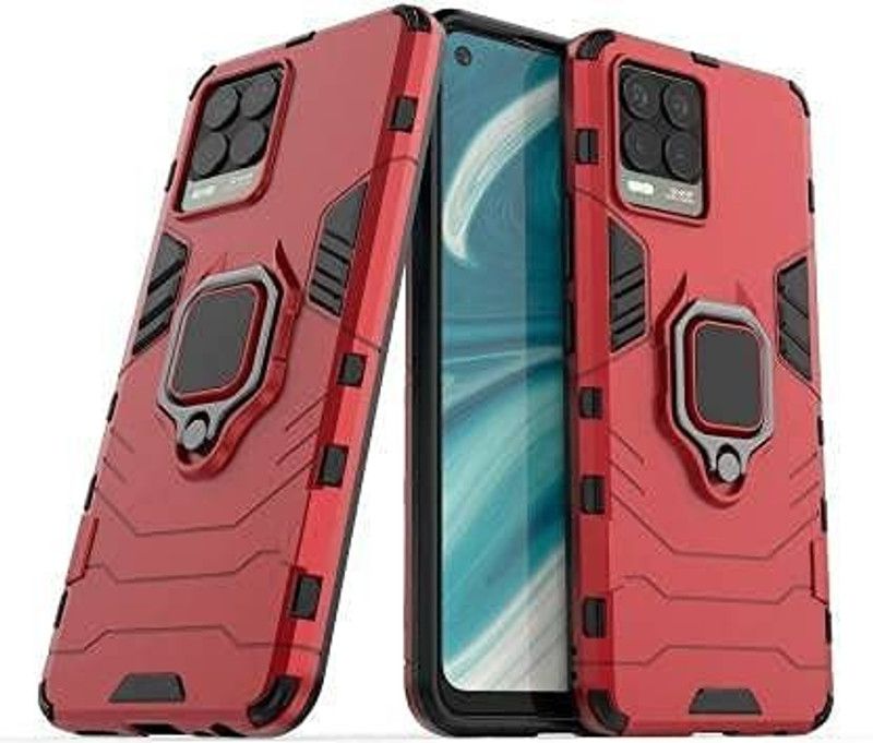 Casely Back Cover for Realme 8 5G | D5 Tough Armor Bumper| Ring Holder Stand Case  (Red, Grip Case, Pack of: 1)