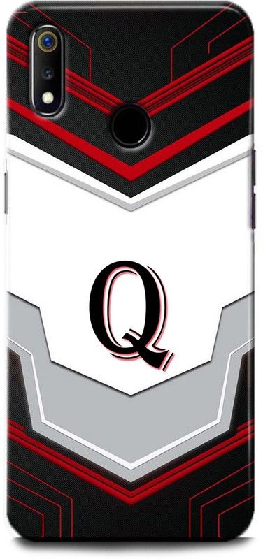 Afterglow Back Cover for Realme 3i Q, Q LETTER, Q NAME, R ALPHABET, ALPHABET  (Multicolor, Shock Proof, Pack of: 1)