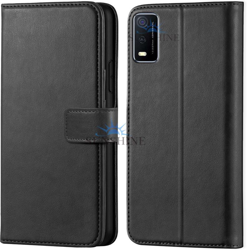 SUNSHINE Wallet Case Cover for VIVO Y3S Shock Proof (Flexible | Leather Finish | Card Pockets Wallet & Stand  (Black, Hard Case, Pack of: 1)