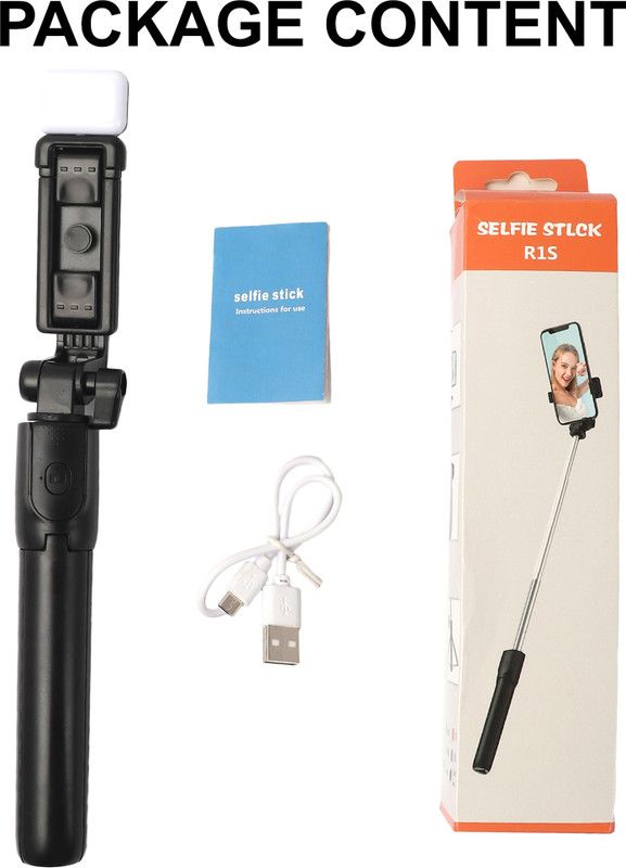 Tdoc Bluetooth Extendable Selfie Stick with Led Light Wireless Remote and Tripod Stand for All Mobiles Bluetooth Selfie Stick  (Black, Remote Included)