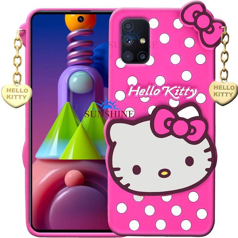 SUNSHINE Back Cover for Samsung Galaxy M51-Hello Kitty Case | 3D Cute Doll | Soft Girl Back Cover with Pendant  (Pink, Flexible, Pack of: 1)