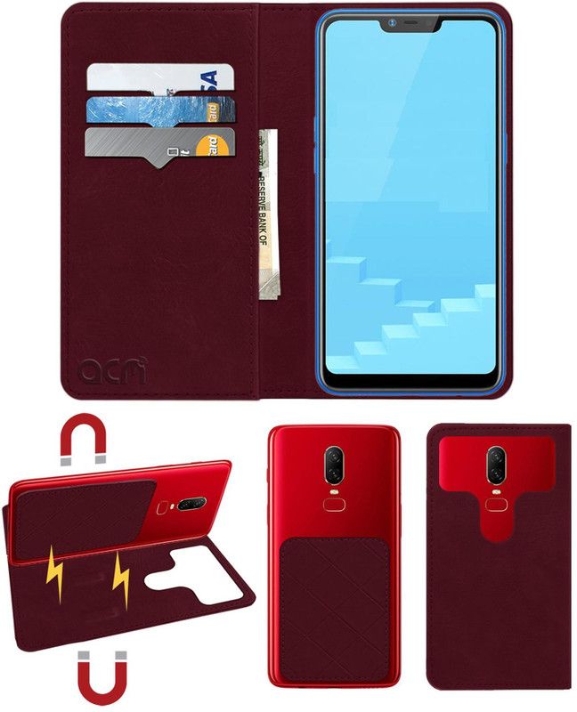 ACM Flip Cover for Realme C1  (Maroon, Cases with Holder, Pack of: 1)