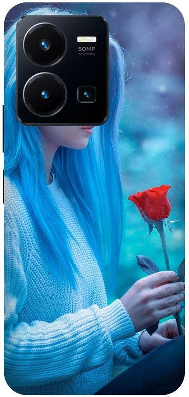 FRONK Back Cover for vivo Y22s, V2206, CUTE, GIRL, ROSE, LOVELY, GIRL  (Blue, Hard Case, Pack of: 1)