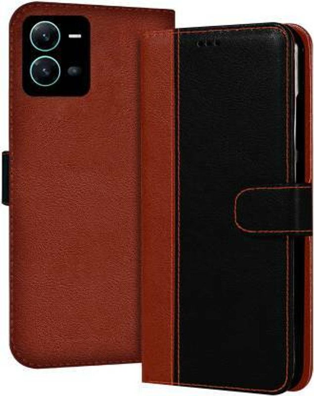 Flospy Flip Cover for vivo V25 5G  (Black, Brown, Dual Protection, Pack of: 1)