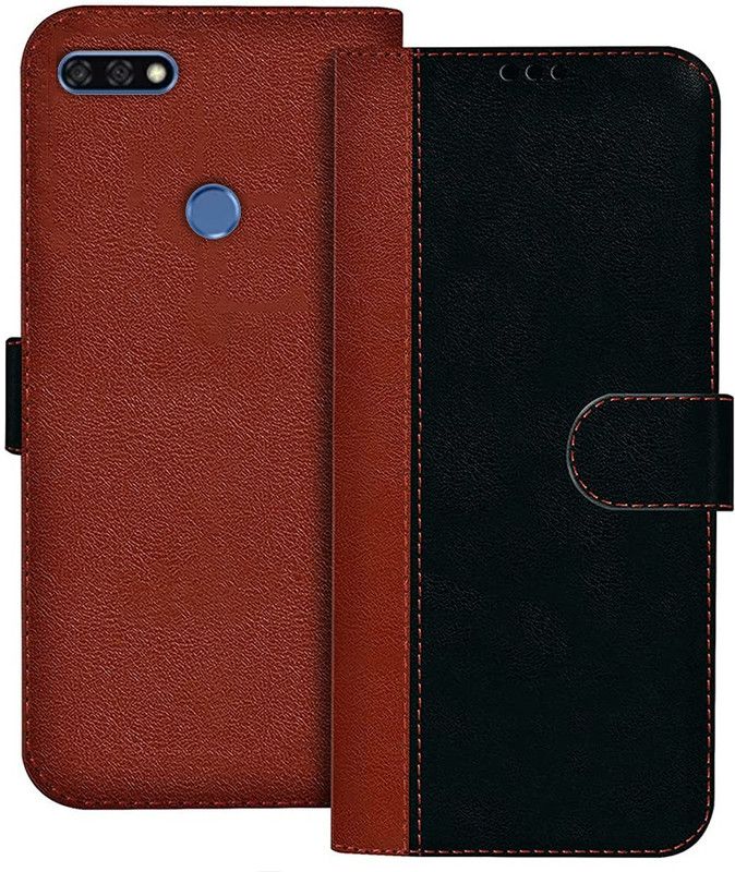 HANIRY Flip Cover for Honor 7C flip cover | LND-AL30 flip cover | Black, Brown Design  (Brown, Magnetic Case)