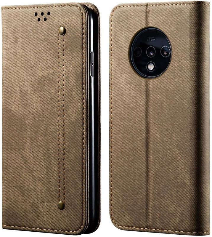 Cubix Wallet Case Cover for OnePlus 7T / One Plus 7T / 1+7T  (Khaki, Magnetic Case, Pack of: 1)
