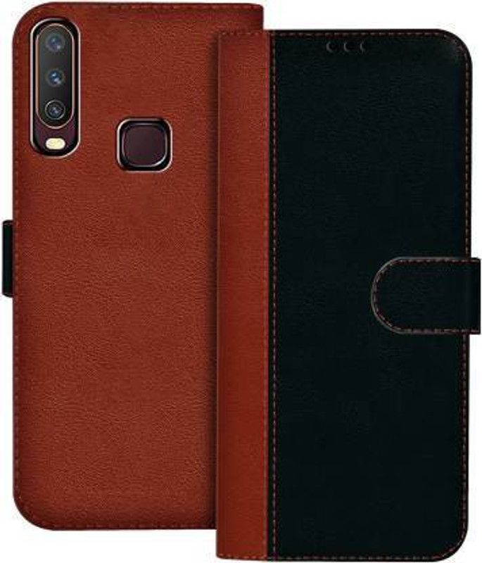 Mycos Flip Cover for Vivo Y12  (Black, Brown, Shock Proof, Pack of: 1)