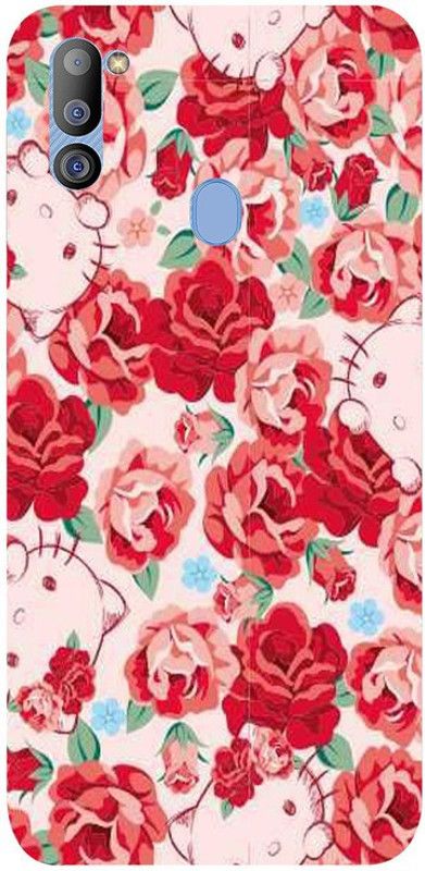 Golden Mask Back Cover for Sky Hawk Back Cover For Samsung Galaxy M21 Red Flower With Kitty  (Multicolor, Waterproof, Silicon, Pack of: 1)
