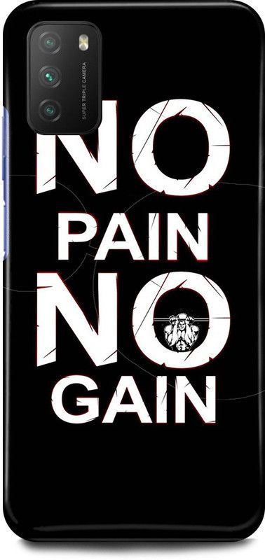 FRONK Back Cover for POCO M3, MZB0879IN, NO, PAIN, NO, GAIN, GYM, WORKOUT  (Black, Hard Case, Pack of: 1)