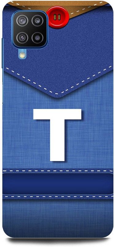 FUGGA Back Cover for SAMSUNG Galaxy F12, T, LETTER, ALPHABET, BLUE, JEANS, PATTERN, T, NAME  (Multicolor, Hard Case, Pack of: 1)