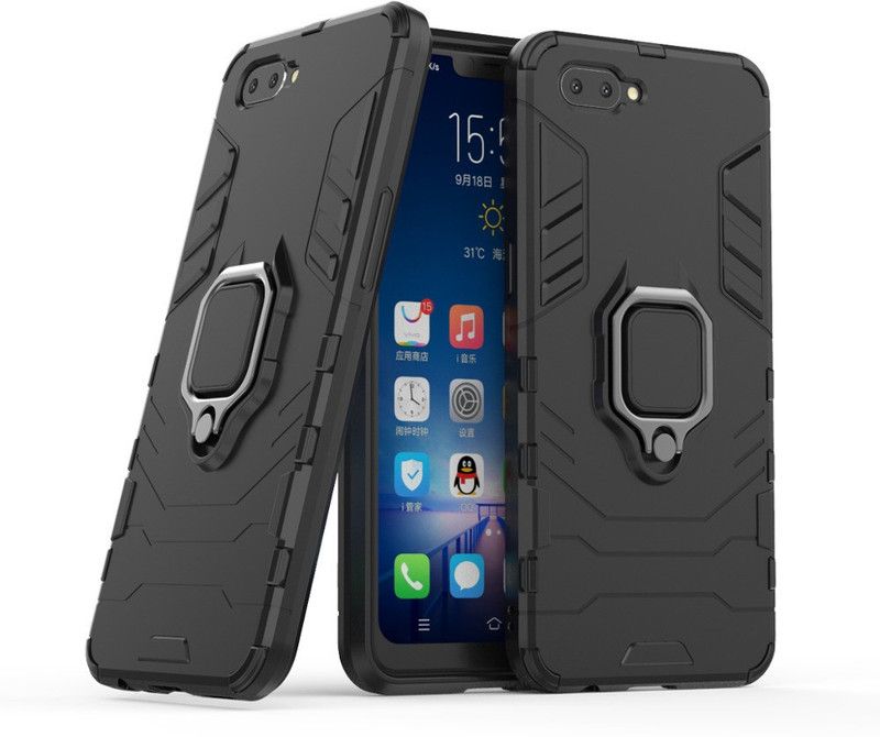 MOBIRUSH Back Cover for Oppo A3S / Realme C1  (Black, Rugged Armor, Pack of: 1)