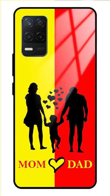 NDCOM Back Cover for Realme Narzo 30 5G Mom Dad Love Red Yellow Printed Glass Case  (Multicolor, Grip Case, Pack of: 1)