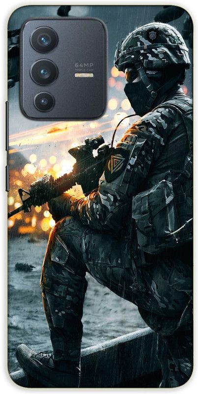 iprinto Back Cover for Vivo V23 5G Indian Army Back Cover  (Black, Hard Case)