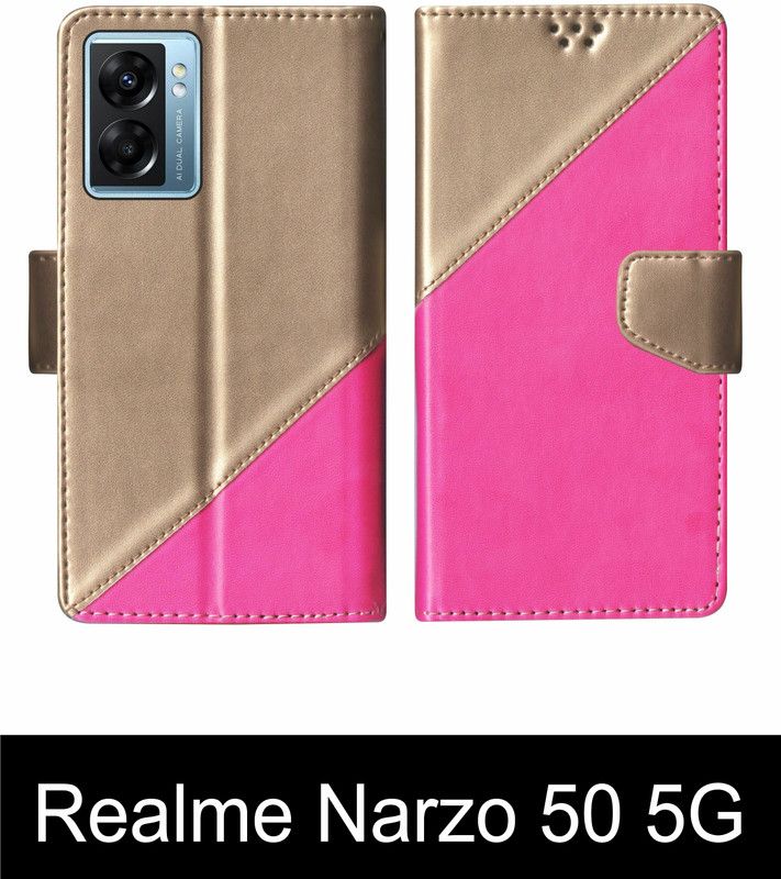 korumacase Flip Cover for Realme Narzo 50 5G Multicolor  (Pink, Shock Proof, Pack of: 1)
