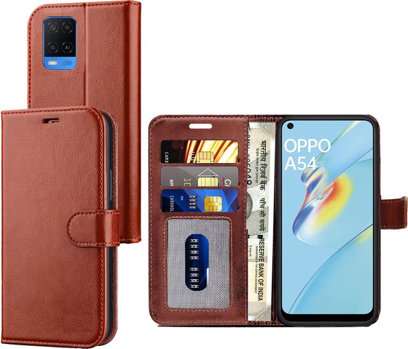 Digilett Wallet Case Cover for Oppo A54  (Brown, Dual Protection, Pack of: 1)