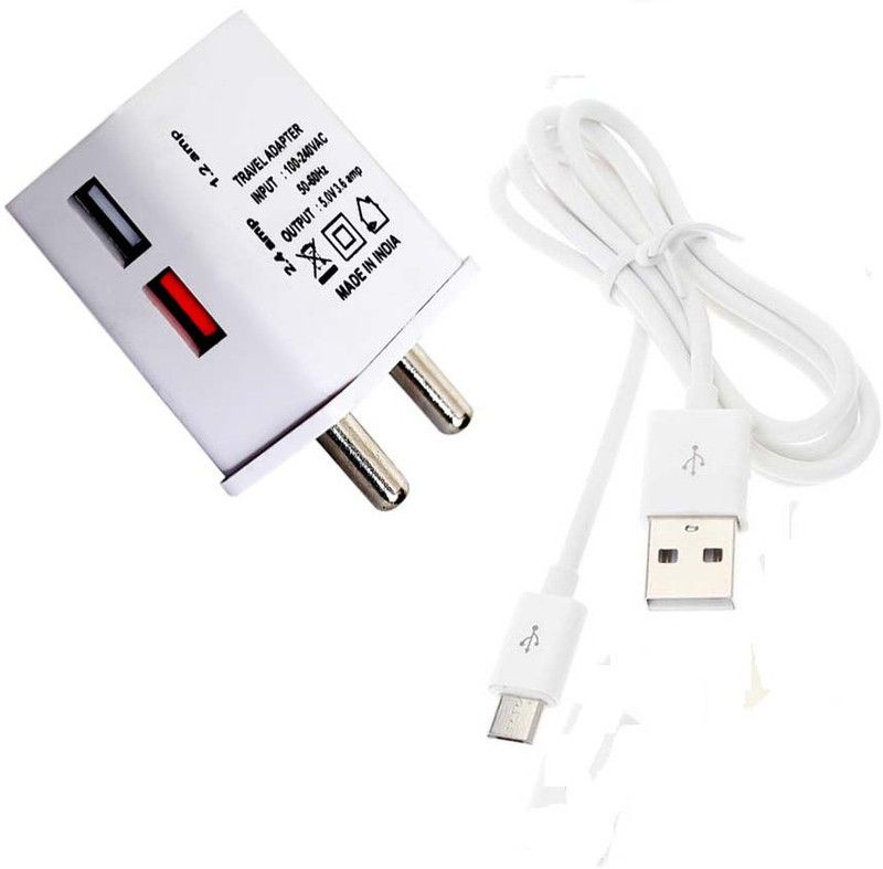 TROST NA 3.6 A Multiport Mobile 3.6A dual USB wall charger & USB cable Charger with Detachable Cable  (White)
