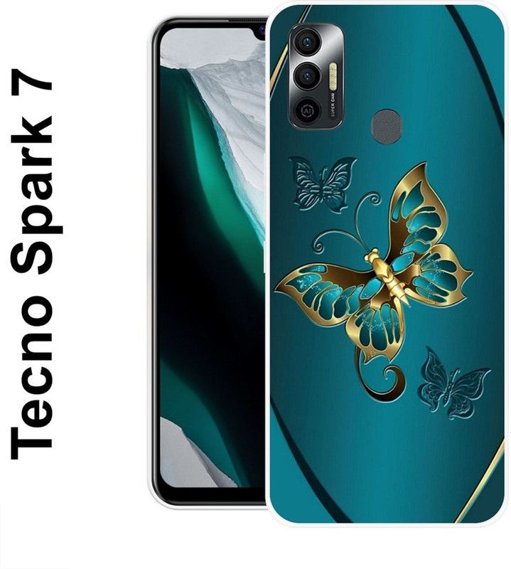 KLC Back Cover for Tecno Spark 7, Tecno Spark 7T  (Blue, Gold, Grip Case, Silicon)