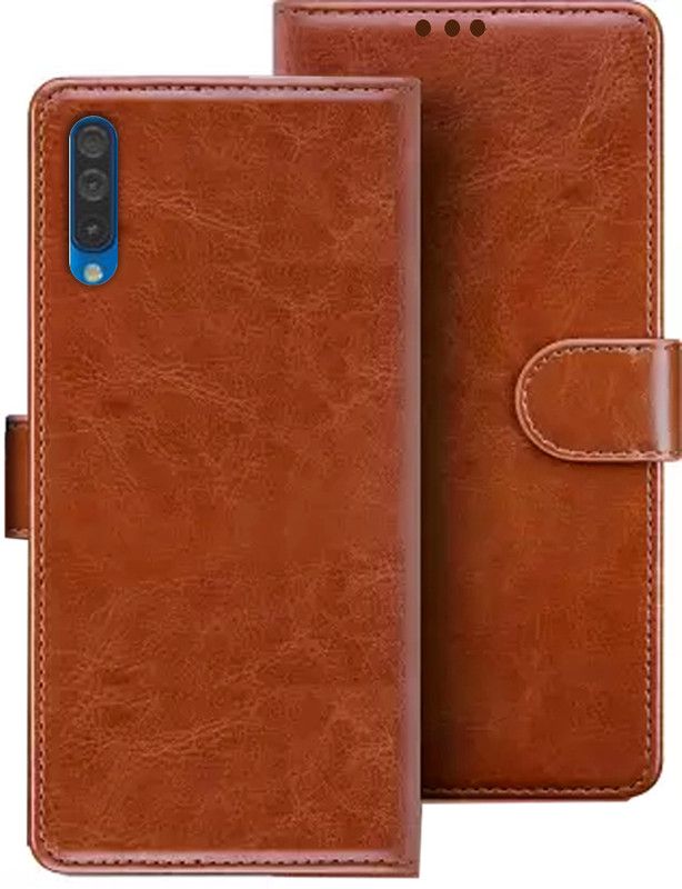 Kridha Flip Cover for Samsung A50 flip cover | SM-A505F flip cover | Brown  (Brown, Magnetic Case)